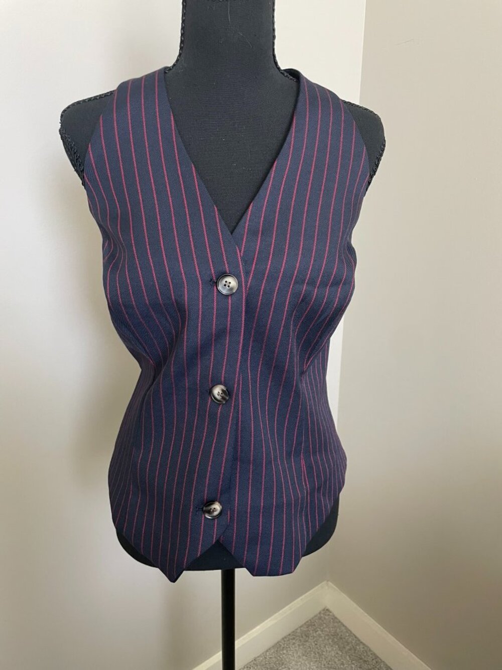 Navy Pinstriped Halter Vest